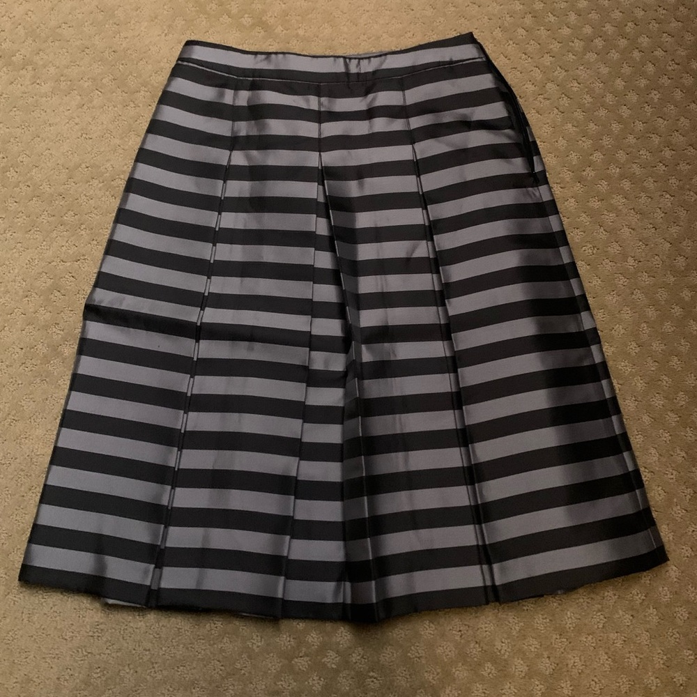 Black & Grey/Silver Striped Midi Skirt w/ Pleating